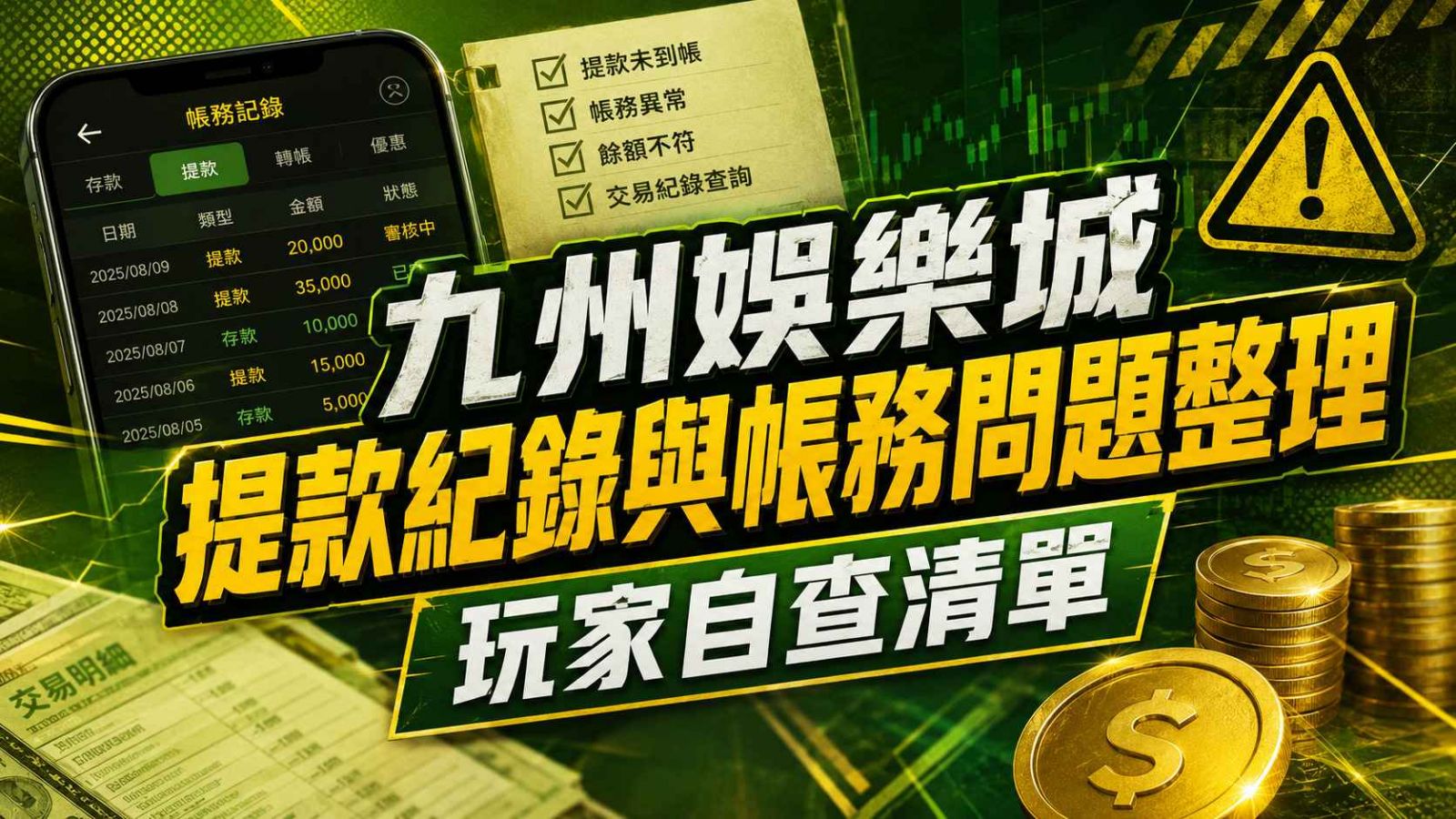 九州娛樂城提款紀錄與帳務問題整理｜玩家自查清單
